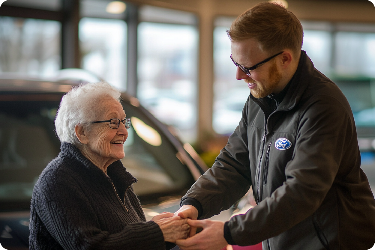 Car service professional helping customer